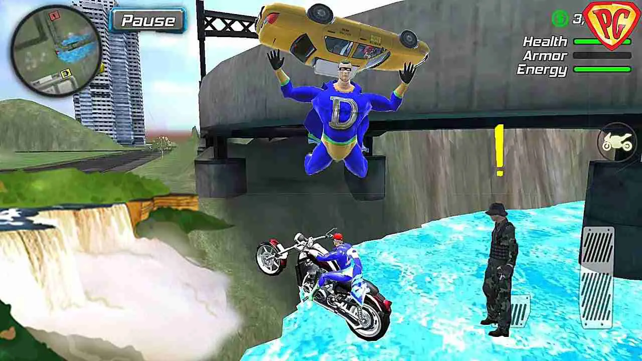 Ảnh 2 của Dollar hero: Grand Vegas Police Mod APK 1.1.8 (Vô hạn skills, mana) Anh hùng Dollar hero: Grand Vegas Police đang bay lượn trên không