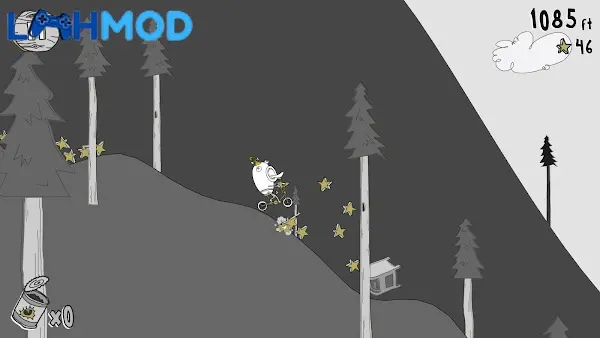 Ảnh 3 của Tải game Doofus Drop MOD APK 1.0.42 (Vô hạn tiền) cho Android iOS Nhân vật Doofus đang bay lượn trên không trung giữa các vật phẩm hỗ trợ