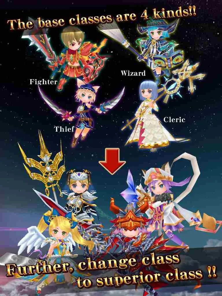Ảnh 2 của Tải game Elemental Knights R Mod APK 4.7.7 (Vô Hạn Tiền) Hệ thống nhân vật đa dạng với các class khác nhau trong Elemental Knights R Mod