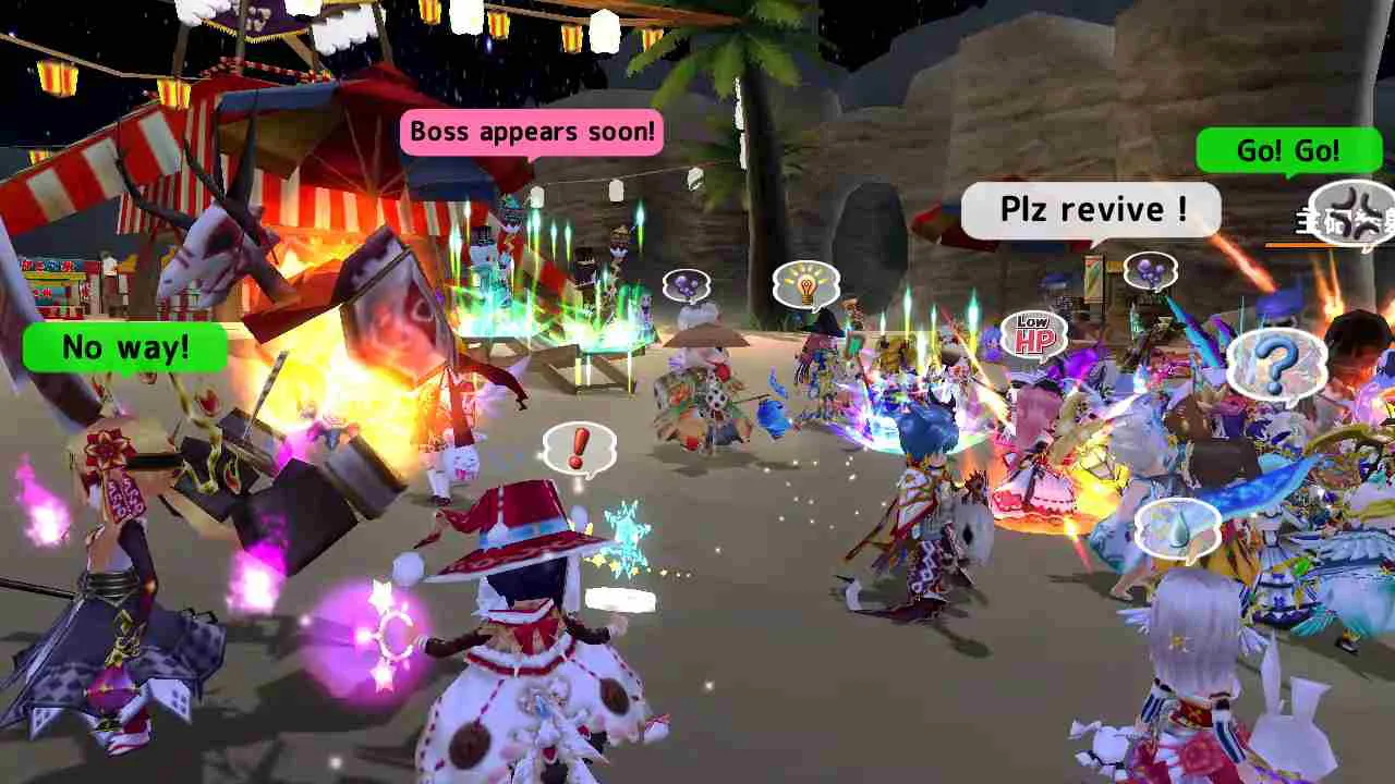 Ảnh 3 của Tải game Elemental Knights R Mod APK 4.7.7 (Vô Hạn Tiền) Một nhóm anh hùng đang chiến đấu với quái vật trong phó bản Elemental Knights R