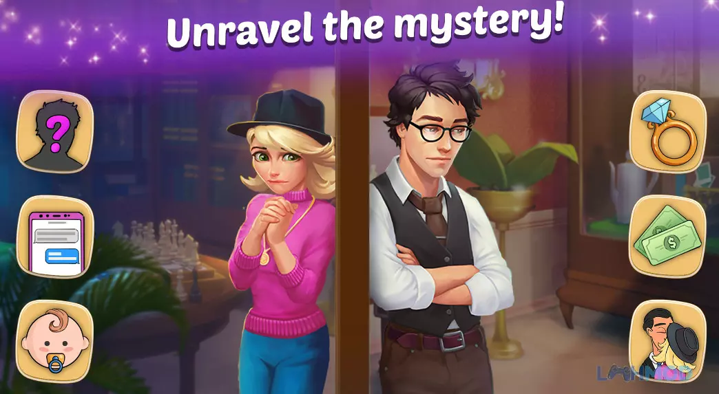 Ảnh 3 của Tải Family Hotel Mod Apk 2.53 (Miễn phí mua sắm) cho Android iOs Cảnh chơi game Family Hotel với giao diện giải đố match-3 và lựa chọn trang trí