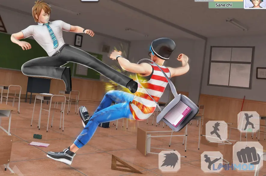 Ảnh 2 của Tải Fight Club Karate Games Mod Apk 2.8 (Mở Khóa) Android iOs Cảnh một võ sĩ đang thực hiện cú đá xoay người trong trận đấu