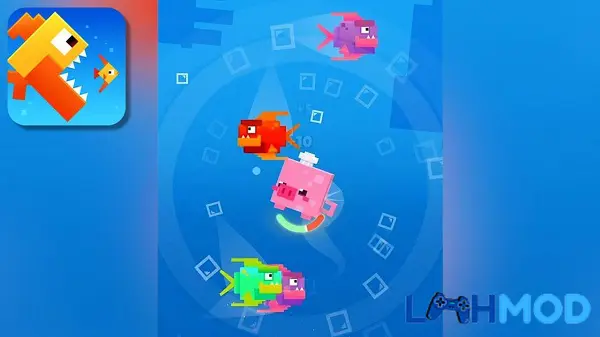 Ảnh 2 của Fishy Bits 2 MOD APK 1.1 (Vô hạn tiền) Android iOS Chú cá vàng đang bơi giữa đàn cá nhỏ hơn