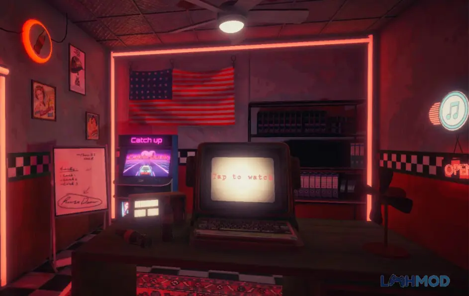 Ảnh 1 của Tải Five Nights at Pizzeria 2 Apk 1.6 cho Android iOs Alt text mô tả cảnh camera giám sát theo dõi một robot đang di chuyển
