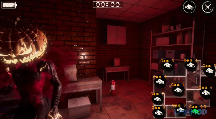 Ảnh 2 của Tải Five Nights at Pizzeria 2 Apk 1.6 cho Android iOs Alt text mô tả một robot animatronic đáng sợ đang đứng trong bóng tối của tiệm pizza