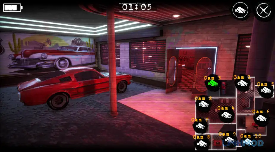 Ảnh 3 của Tải Five Nights at Pizzeria 2 Apk 1.6 cho Android iOs Alt text mô tả cảnh hành lang tối tăm và đáng sợ trong tiệm bánh pizza