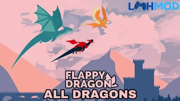 Ảnh 1 của Flappy Dragon MOD APK 1.8.1 (Rồng đã mở khóa) Android Cảnh một con rồng đang bay giữa khung cảnh cổ tích nhiều màu sắc trong Flappy Dragon