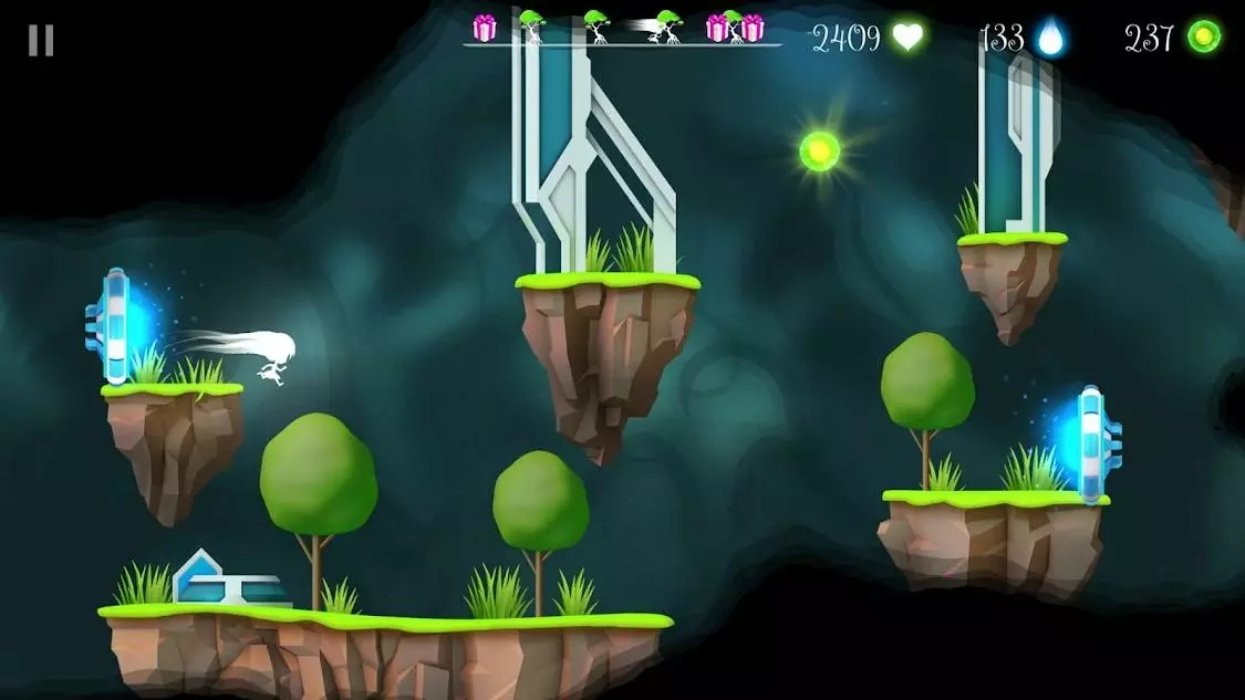 Ảnh 2 của Tải game Flora and the Darkness Mod APK v1.9.35.00000 (Ánh Sáng Không Giới Hạn) Flora đang chạy trên những khối đá trong một màn chơi đầy màu sắc