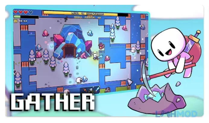 Ảnh 3 của Tải Forager Mod Apk 1.0.13 (Full Tài nguyên) cho Android iOs Nhân vật trong Forager đang khám phá một khu vực mới