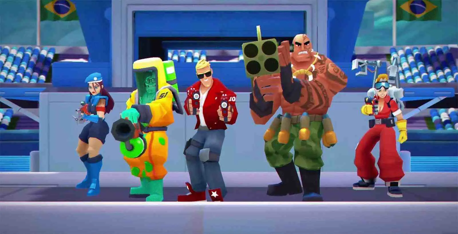 Ảnh 2 của FRAG Pro Shooter Mod APK 3.7.0 (Menu, Vô Hạn Tiền, Bất Tử) Cảnh game FRAG Pro Shooter với các nhân vật đang giao chiến