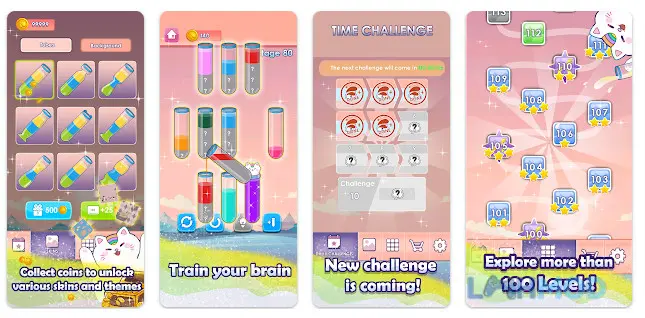 Ảnh 2 của Tải Fun Water Sorting Apk 1.0.4 cho Android iOs Giao diện game Fun Water Sorting với các ống nghiệm chứa chất lỏng màu sắc