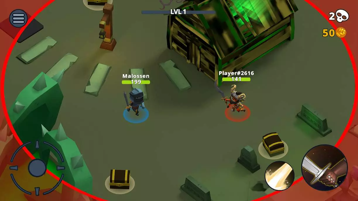Ảnh 4 của Tải game HeadHunters io Mod APK 3.1.103 (Vô Hạn Tiền) Nhân vật trong HeadHunters io Mod đang vung vũ khí