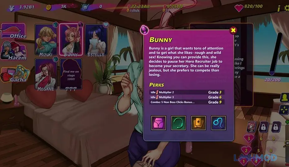 Ảnh 3 của Tải Hentai Clicker Mod Apk v2.0.34 (Nâng cấp Free) cho Android iOs Giao diện gameplay Hentai Clicker Mod với nhiều nhân vật nữ