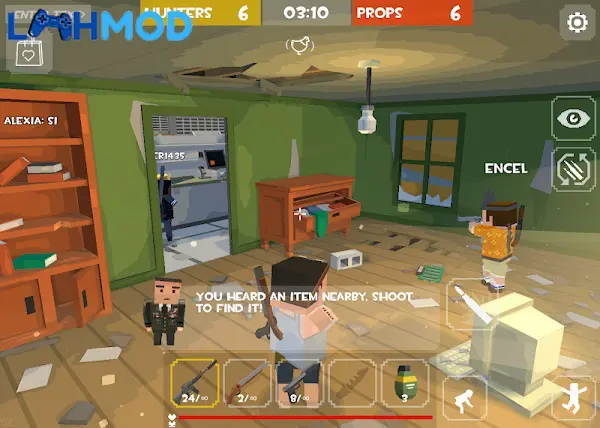 Ảnh 2 của Tải HIDE PROP: Seek Online Hunt APK 1.2.1 Android iOS Cảnh Hunter đang tìm kiếm Prop trong bản đồ game