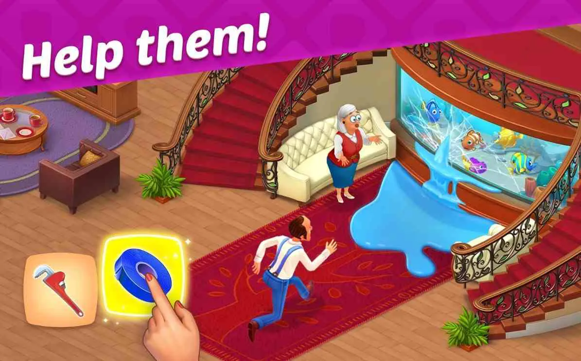 Ảnh 2 của Tải game Homescapes Mod APK V8.3.501 (Menu, Vô Hạn Sao) Cảnh gameplay giải đố match-3 trong Homescapes Mod với nhiều vật phẩm cùng loại