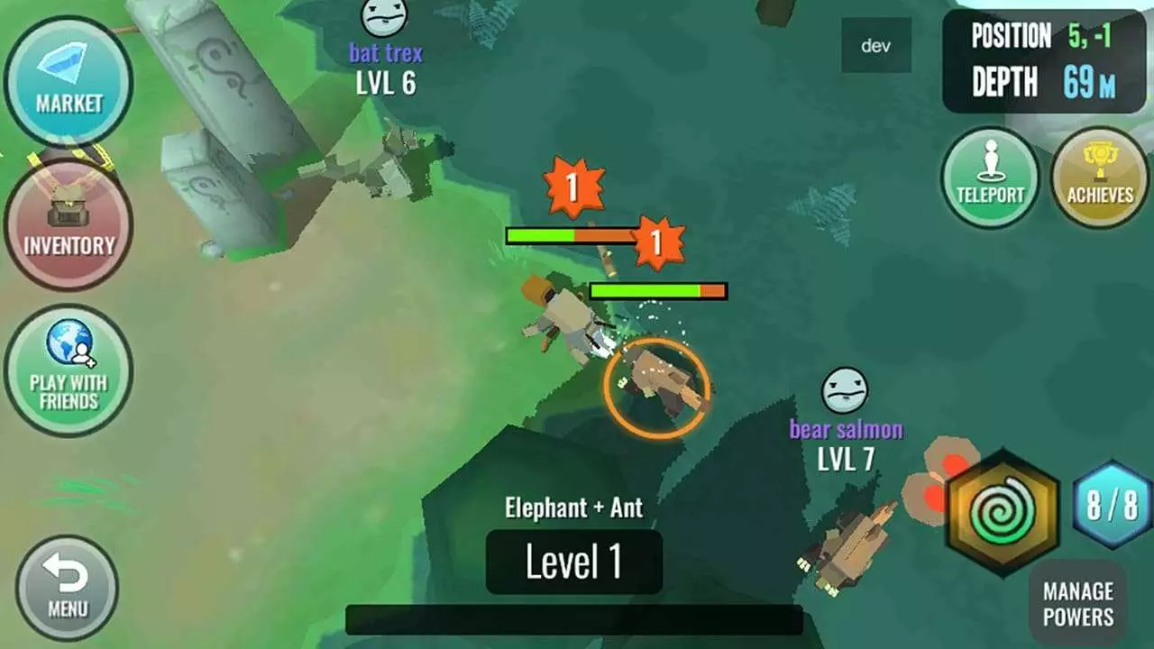 Ảnh 4 của Tải game Hybrid Animals Mod APK 200438 (Vô Hạn Tiền) Cận cảnh một trận đấu trong Hybrid Animals, với hai con thú đang giao chiến