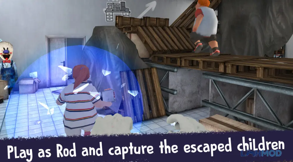 Ảnh 3 của Tải Ice Scream United Multiplayer Mod Apk 0.9.5 (Không quảng cáo) cho Android iOs Rod đang truy đuổi một trong các nhân vật