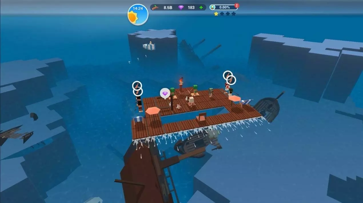 Ảnh 3 của Idle Arks: Build at Sea Mod APK 2.3.10 (Menu, Money, Kim Cương) Người sống sót đang thu thập tài nguyên trong Idle Arks Build at Sea
