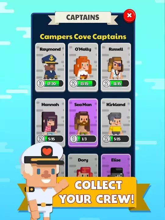 Ảnh 4 của Idle Fishing Story Mod APK v2.6.18 (Mở Khoá Trang Phục) Cảnh thuyền trưởng và đội của mình trên thuyền cá lớn trong Idle Fishing Story Mod