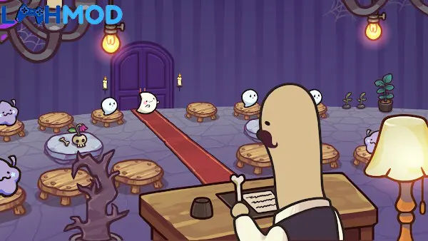 Ảnh 2 của Idle Ghost Hotel MOD APK 1.3.1.5 (Vô hạn tiền) Android Cảnh quan khách sạn ma quái trong game Idle Ghost Hotel với nhiều tầng và khu vực giải trí