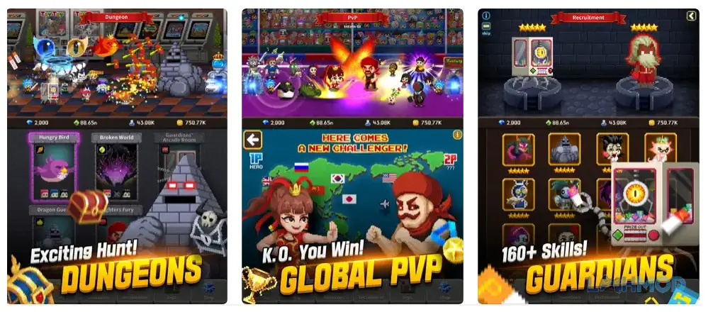 Ảnh 3 của Tải Idle Guardians Never Die Mod Apk 3.0.0 (God Mode, Attack Multiplier) cho Android iOs Giao diện nâng cấp trang bị và nhân vật trong Idle Guardians Never Die