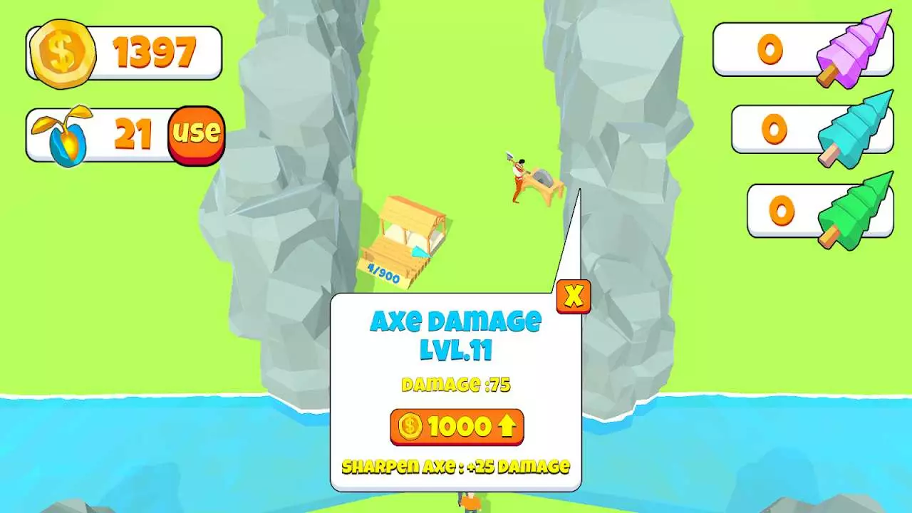 Ảnh 2 của Idle Lumberjack 3D Mod APK 1.5.22 (Menu, Vô Hạn Tiền) Giao diện chặt gỗ trong Idle Lumberjack 3D Mod