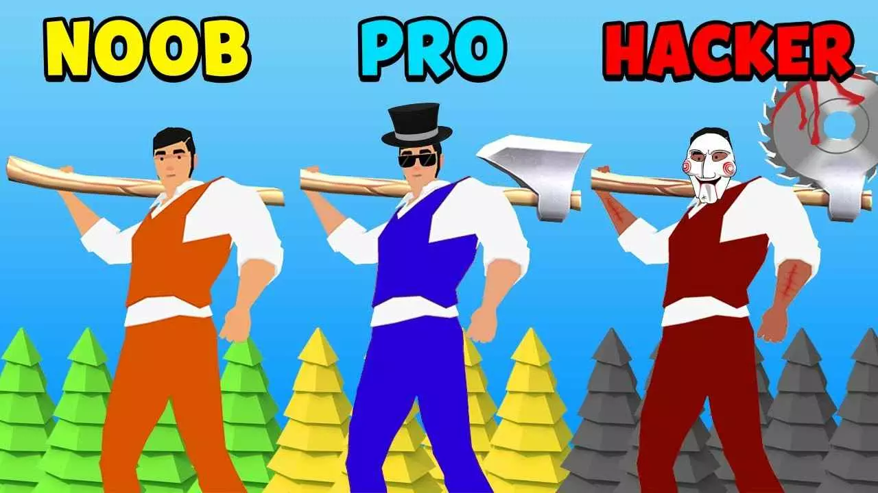 Ảnh 3 của Idle Lumberjack 3D Mod APK 1.5.22 (Menu, Vô Hạn Tiền) Anh tiều phu và đồng đội cáo trong Idle Lumberjack 3D Mod