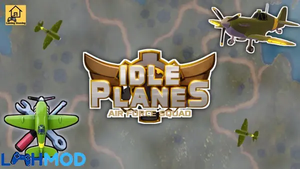Ảnh 1 của Idle Planes: Build Airplanes MOD APK 1.1.2 (Vô hạn kim cương) Giao diện chính trong game Idle Planes: Build Airplanes với các nhà xưởng chế tạo