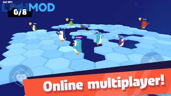 Ảnh 2 của JustFall.LOL MOD APK 1.150 (Mod Menu) cho Android iOS Chim cánh cụt tham gia cuộc chiến sinh tồn trên nền tảng lục giác