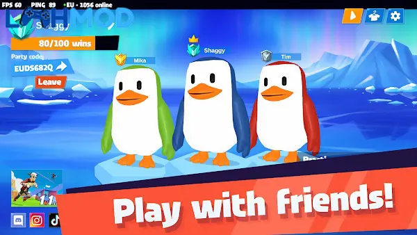 Ảnh 3 của JustFall.LOL MOD APK 1.150 (Mod Menu) cho Android iOS Màn hình giao diện JustFall.LOL với nhiều chim cánh cụt đang thi đấu