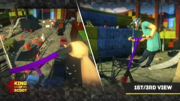 Ảnh 1 của Tải game King Of Scooter Mod APK 3.0 (Vô Hạn Tiền) Cảnh quay một tay đua Scooter trên không