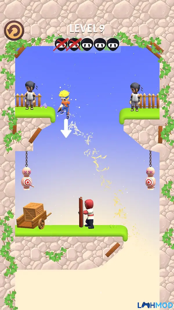 Ảnh 1 của Kunai Master: Ninja Assassin Apk 0.3.14 Android, IOS Cảnh người chơi tấn công samurai trên các tầng cao