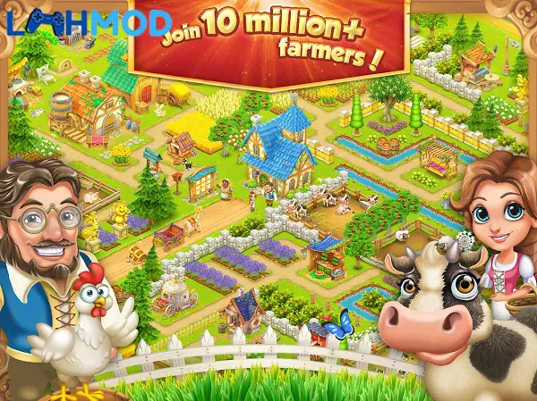 Ảnh 3 của Tải game Làng Trang Trại APK 1.2.68 cho Android iOS Một cảnh quan nông thôn tươi đẹp với cây xanh và các ngôi nhà