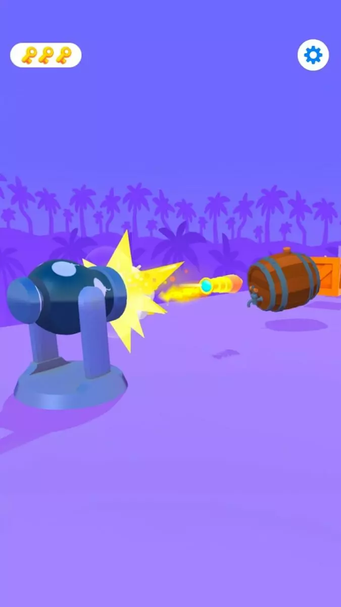 Ảnh 1 của Log Thrower 3D Mod APK 1.2.5 (Menu, Mở Khóa, Vô Hạn Tiền) Màn hình gameplay Log Thrower 3D Mod với đại bác và mục tiêu