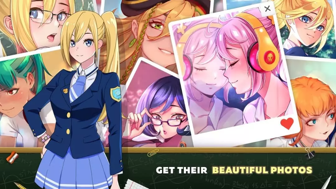 Ảnh 3 của Tải game Love Academy Mod APK 1.0.13 (Vô hạn năng lượng) Ảnh chụp màn hình game Love Academy cho Android, hiển thị các nhân vật và tùy chọn đối thoại