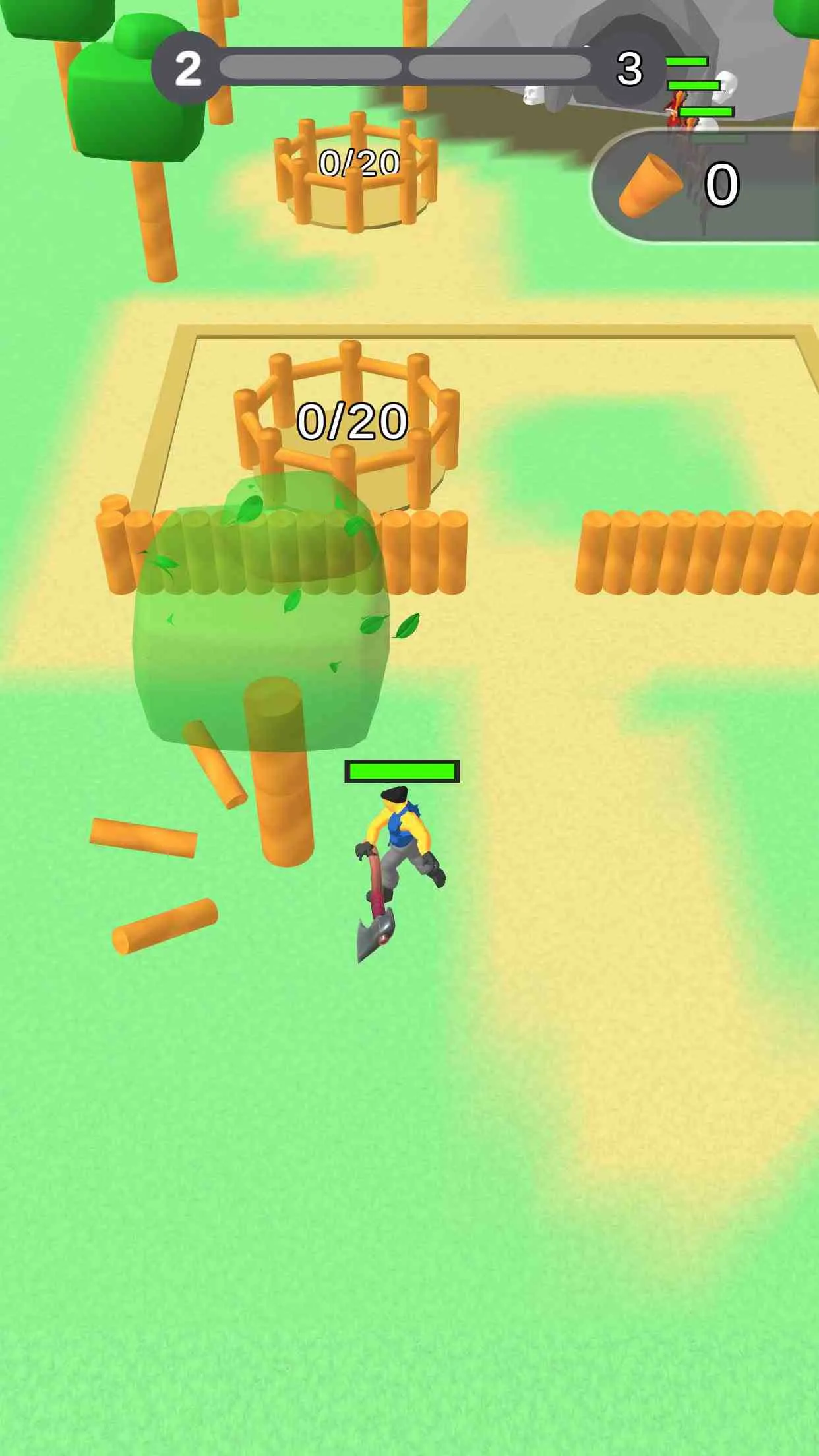 Ảnh 3 của Tải game Lumbercraft Mod APK 2.3.1 (Vô Hạn Tiền) Cảnh chiến đấu trong Lumbercraft, nhân vật chống lại quái vật