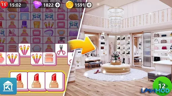 Ảnh 2 của Tải Makeover Master: Zen Match MOD APK 1.0.44 (Vô hạn tiền) Android iOS Người chơi đang ghép các ô trên bàn chơi Zen Match