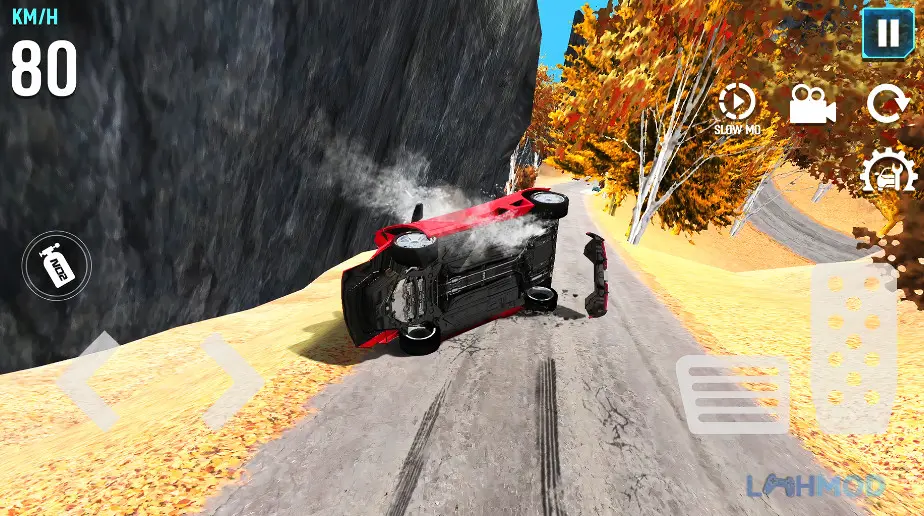 Ảnh 2 của Tải Mega Car Crash Simulator Mod Apk 1.6 (Mua sắm miễn phí) Android iOs Xe đua đang lao dốc trên đường đua đầy thử thách, chuẩn bị cho một cú va chạm mạnh