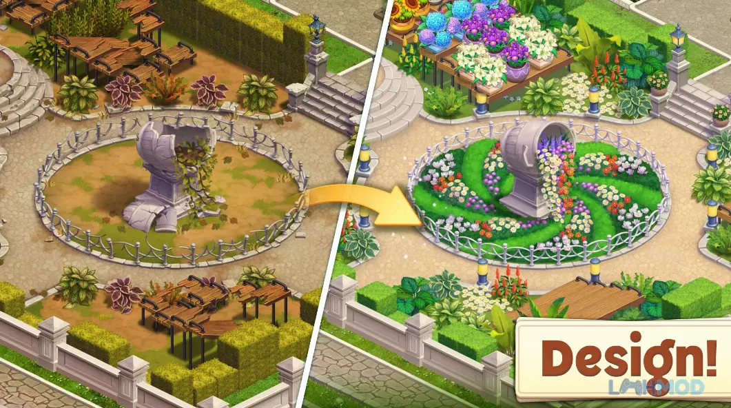 Ảnh 2 của Tải Merge Manor: Sunny House Mod Apk 1.0.84 (Vô hạn tiền) cho Android iOs Giao diện chơi game Merge Manor: Sunny House với các vật phẩm cần ghép