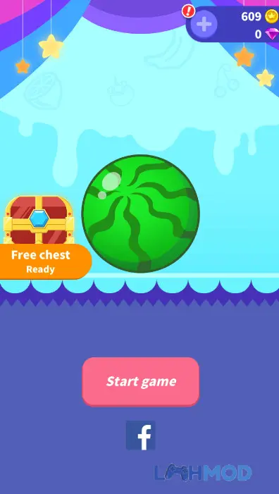 Ảnh 2 của Tải Merge Watermelon Apk 1.0.8 cho Android iOs Giao diện game Merge Watermelon với nhiều loại trái cây và dưa hấu trên màn hình