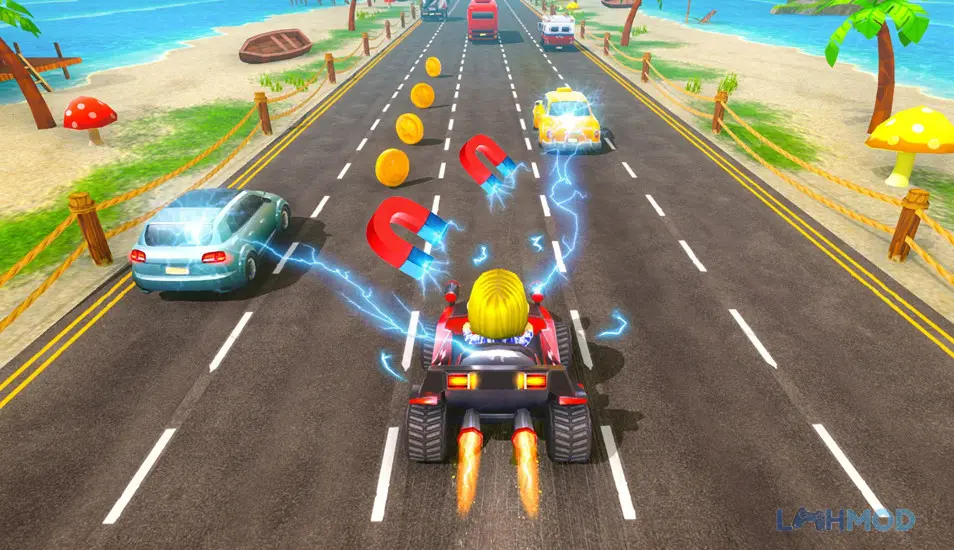 Ảnh 3 của Tải Mini Car Racing Game Legends Apk 5.9.1 cho Android iOs Một chiếc xe đua mini đang drift trên đường với hiệu ứng khói lốp