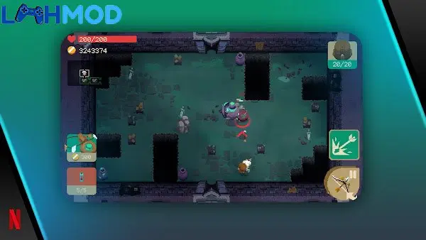 Ảnh 4 của Tải NETFLIX Moonlighter APK 1.13.40 cho Android iOS Will đang đối mặt với một con quái vật trong hầm ngục tối tăm