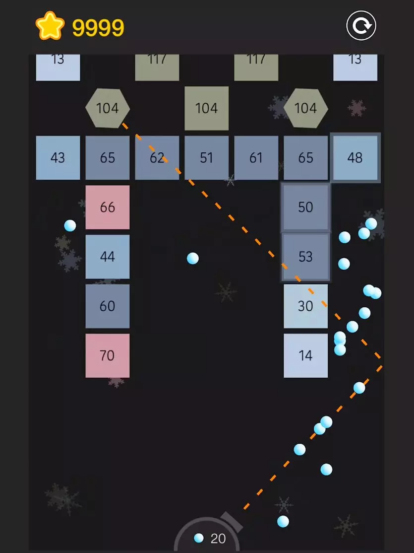 Ảnh 1 của Tải game Nonstop Balls Mod APK v1.3.6 (Vô Hạn Tiền) Màn hình gameplay Nonstop Balls với nhiều khối gạch màu sắc và pháo bắn bóng