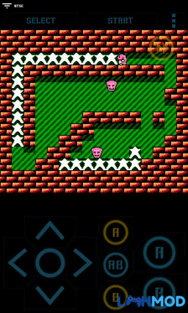 Ảnh 2 của Nostalgia.NES Pro Mod Apk 2.0.9 (Đã Trả Phí) Giao diện Nostalgia.NES Pro hiển thị danh sách game và nút điều khiển ảo