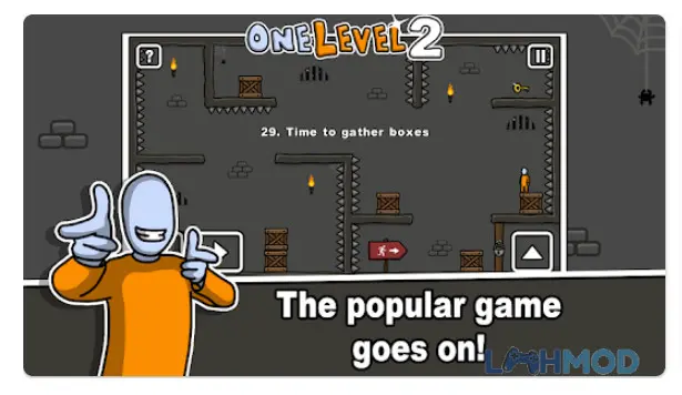 Ảnh 2 của Tải One Level 2: Stickman Jailbreak Mod 1.8.3 (Mở khóa All) Android Tommy đang thực hiện một pha trốn thoát nguy hiểm