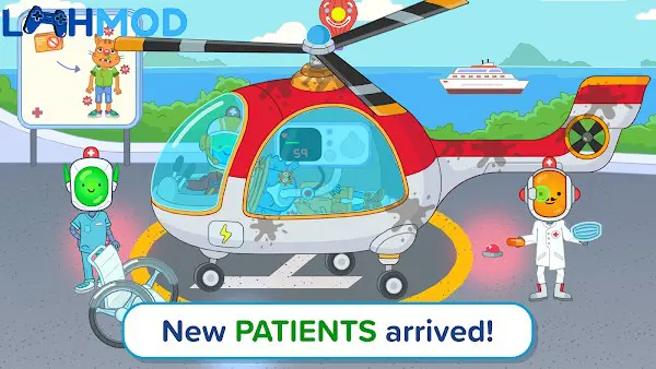 Ảnh 2 của Pepi Hospital 2: Flu Clinic MOD APK 1.1.2 (Mở khóa) Cảnh phòng khám với nhân vật đang được khám bệnh trong Pepi Hospital 2