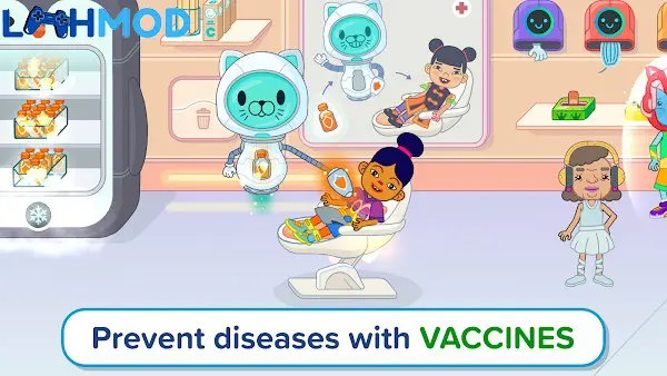 Ảnh 3 của Pepi Hospital 2: Flu Clinic MOD APK 1.1.2 (Mở khóa) Bác sĩ người máy đang chăm sóc bệnh nhân trong Pepi Hospital 2
