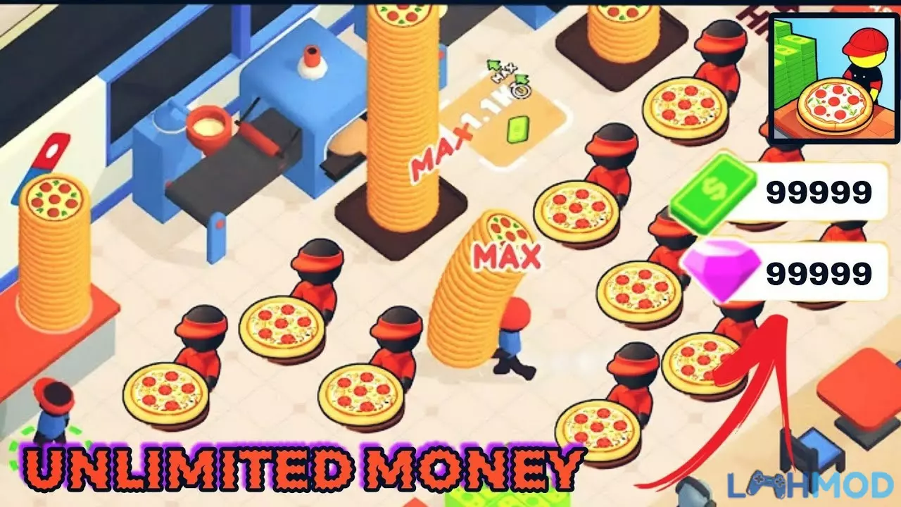 Ảnh 3 của Tải Hack Pizza Ready Mod Apk v48.0.0 (Mod Vô Hạn Tiền, Kim Cương) Màn hình hiển thị số tiền vô hạn trong game Pizza Ready Mod