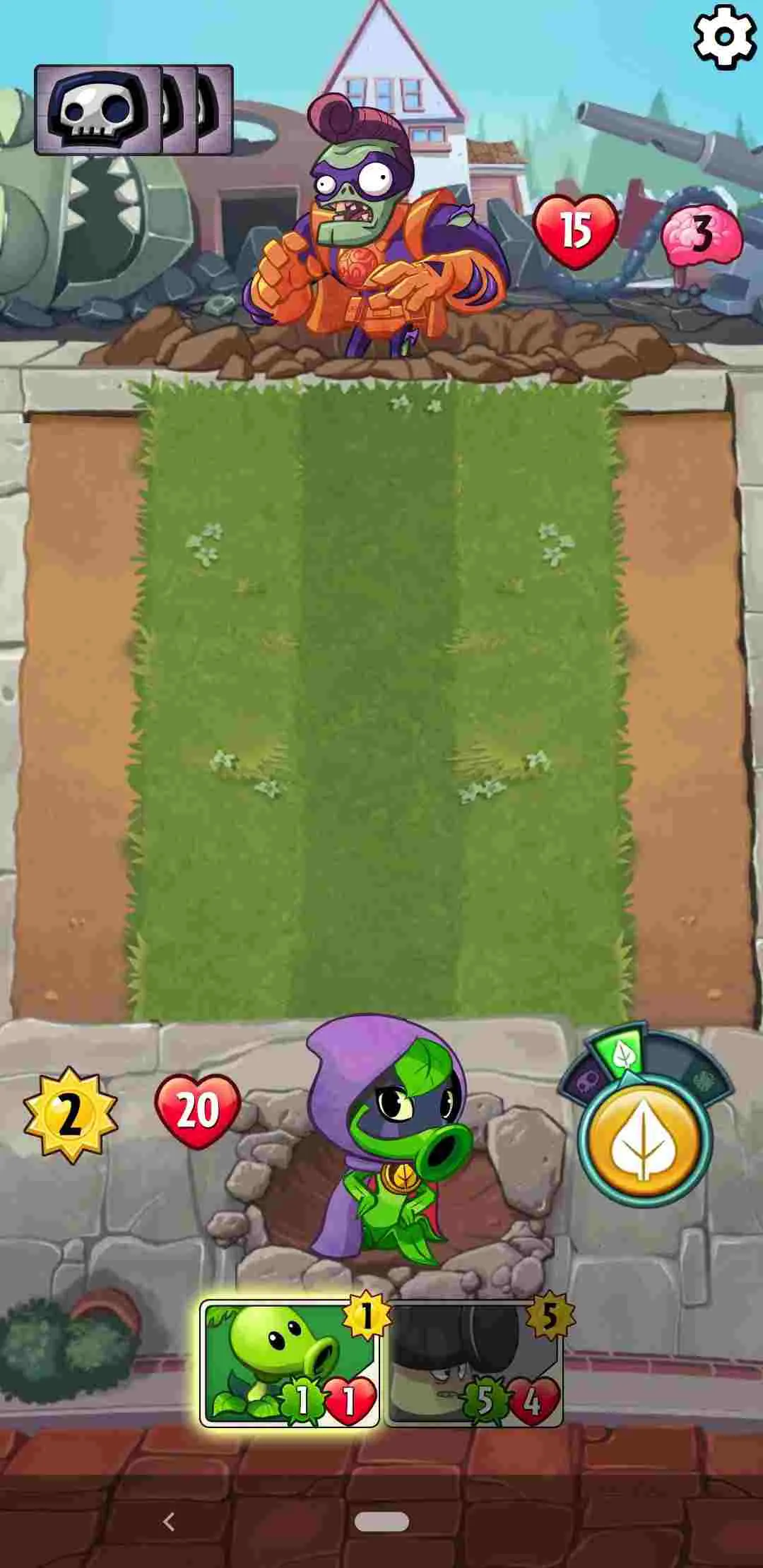 Ảnh 1 của Plants vs. Zombies Heroes Mod APK 1.39.94 (Menu, Vô Hạn Tiền, Mặt Trời) Cảnh chiến đấu trong Plants vs. Zombies Heroes Mod với các thẻ bài đang được sử dụng