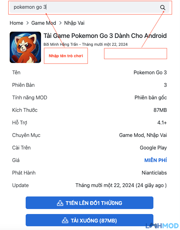 Ảnh 8 của Tải Game Pokemon Go 3 Mod Apk Dành Cho Android Màn hình tìm kiếm game Pokemon Go 3 trên Lmhmod.me